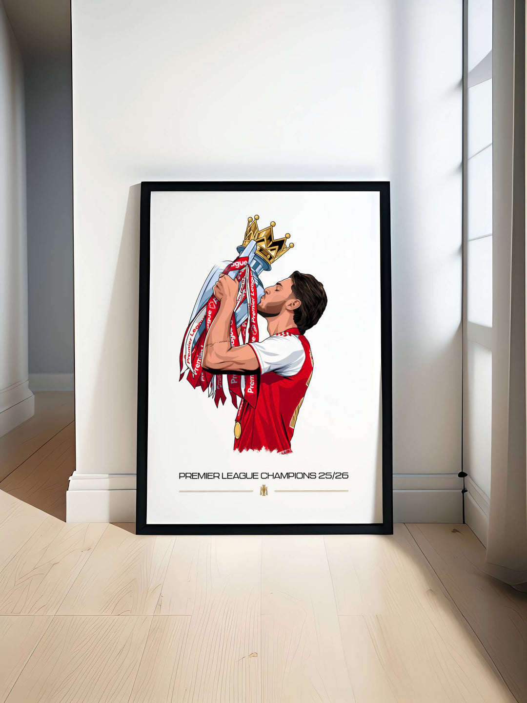 Declan Rice wall art print set in a bold illustrated style, showcasing the Arsenal FC midfielder&