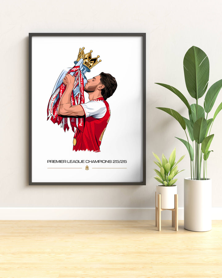 Declan Rice trophy poster showing the Arsenal FC midfielder&