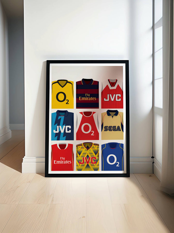 Arsenal FC wall art print set in a nine-panel grid style, showcasing the North London club&