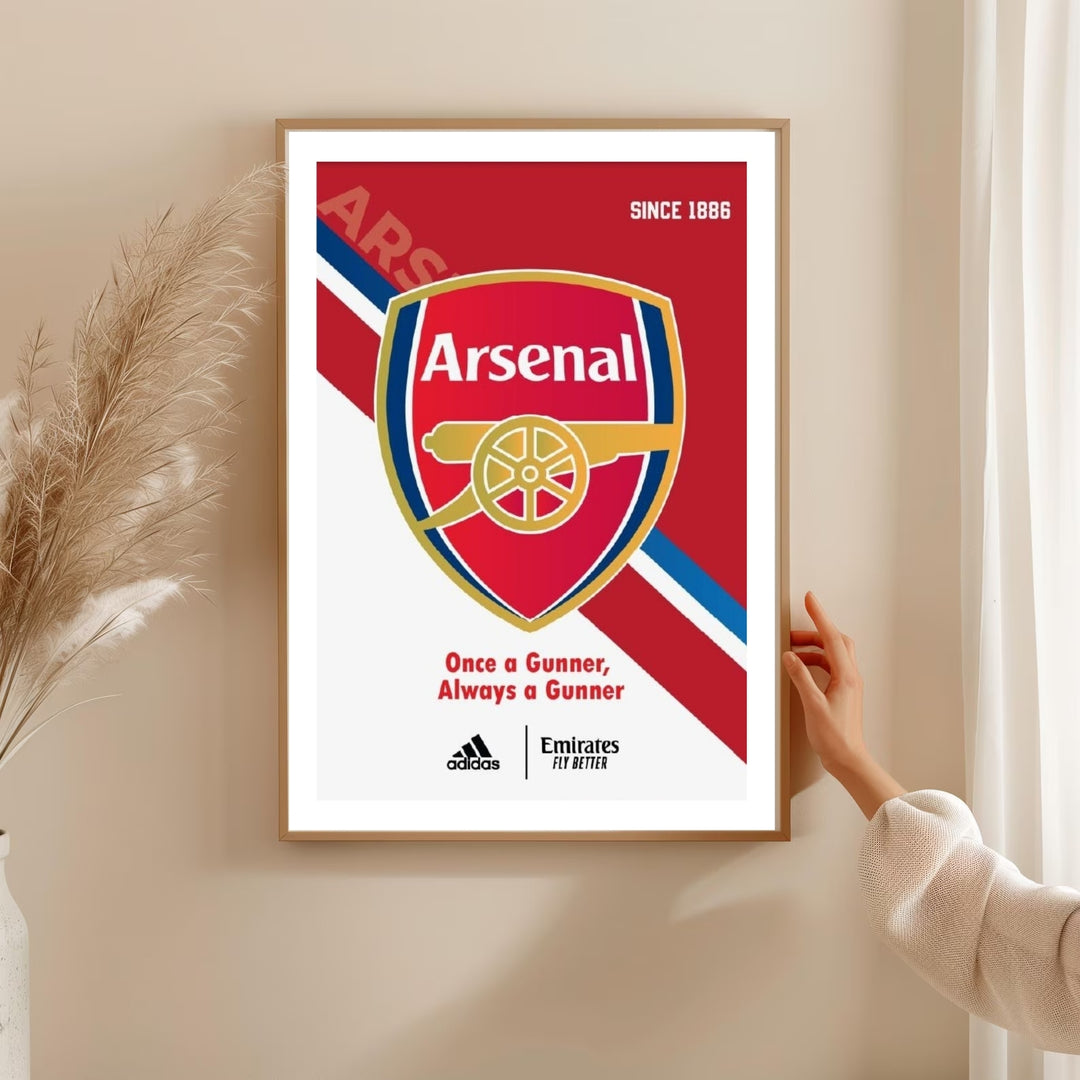 Designed to elevate contemporary interior spaces, this vibrant canon emblem illustration of Arsenal FC Since 1886 brings the unmatched matchday nostalgia of Emirates Stadium directly onto an apartment or bedroom wall.