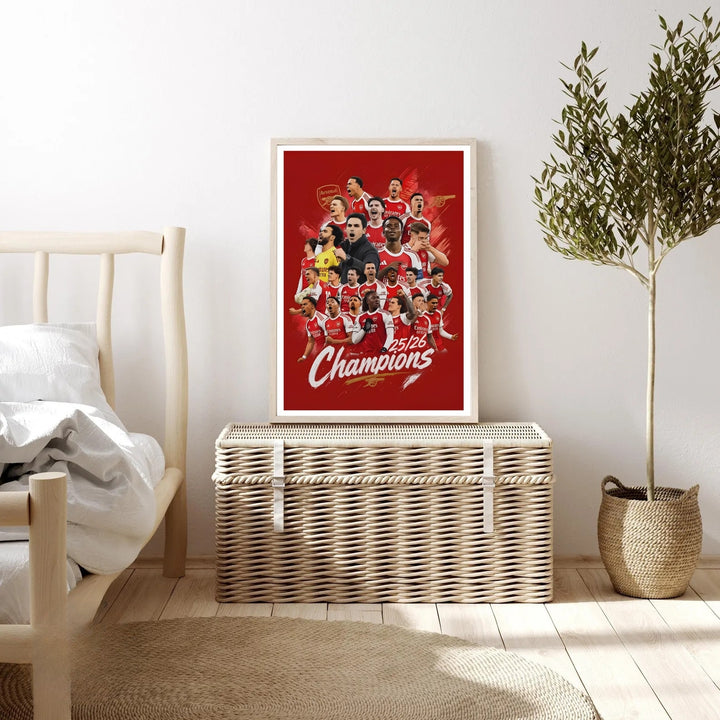 Arsenal FC Champions 25/26 poster depicting the North London club&