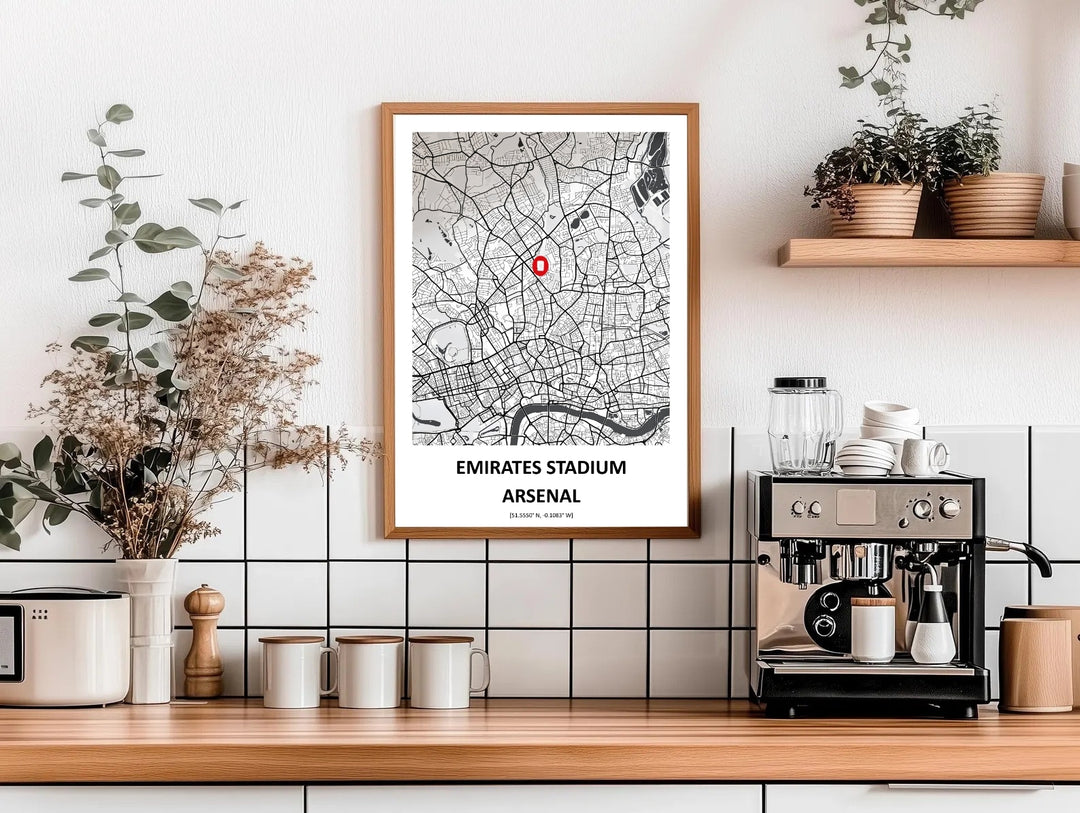 Emirates Stadium coordinates poster showing Arsenal FC&