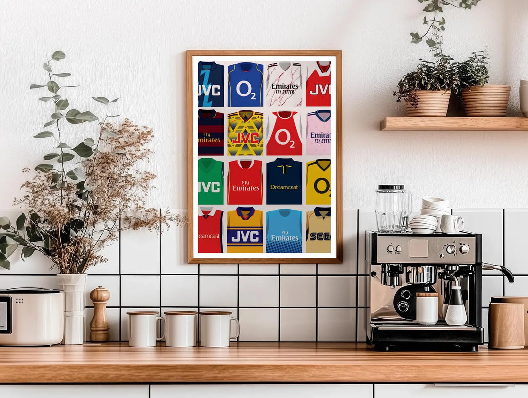 Retro shirt collage poster of Arsenal FC, capturing the North London club&