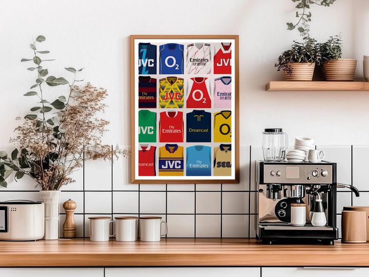 Retro shirt collage poster of Arsenal FC, capturing the North London club&