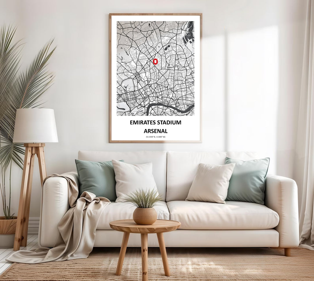 Minimalist map poster marking the Emirates Stadium&
