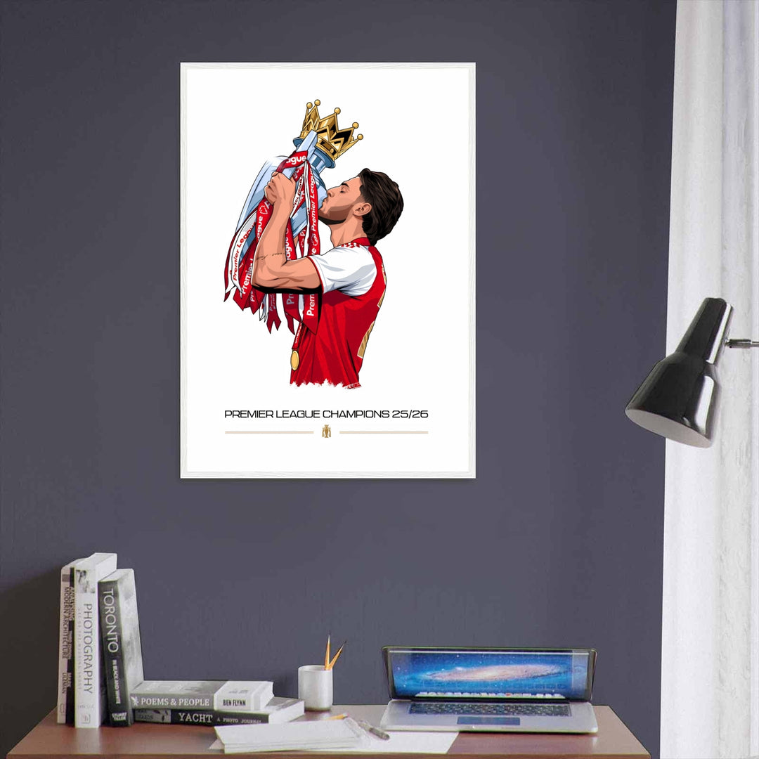 Premier League Champions print featuring Declan Rice crowned with a gold king&
