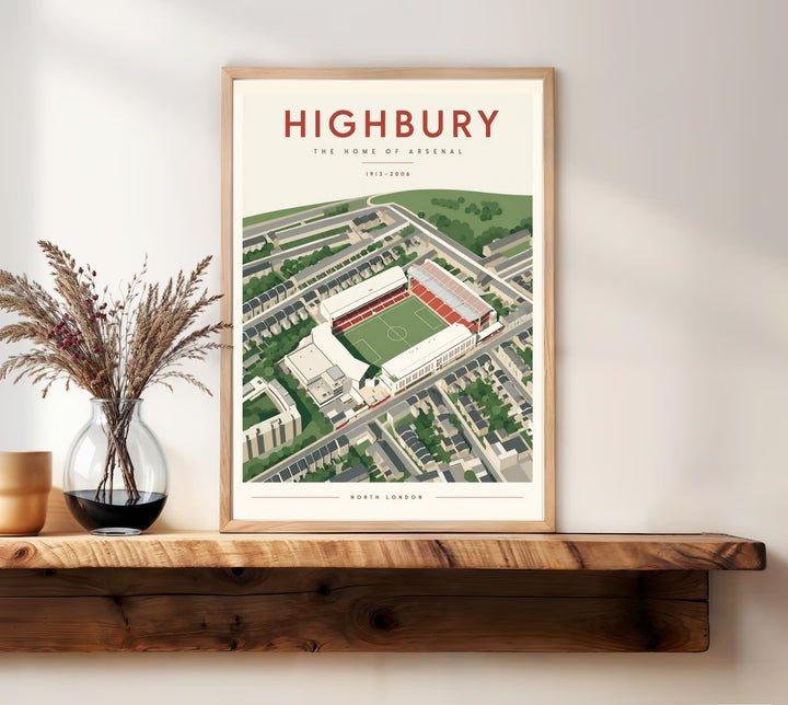 Art print of Highbury Stadium in North London, capturing Arsenal&
