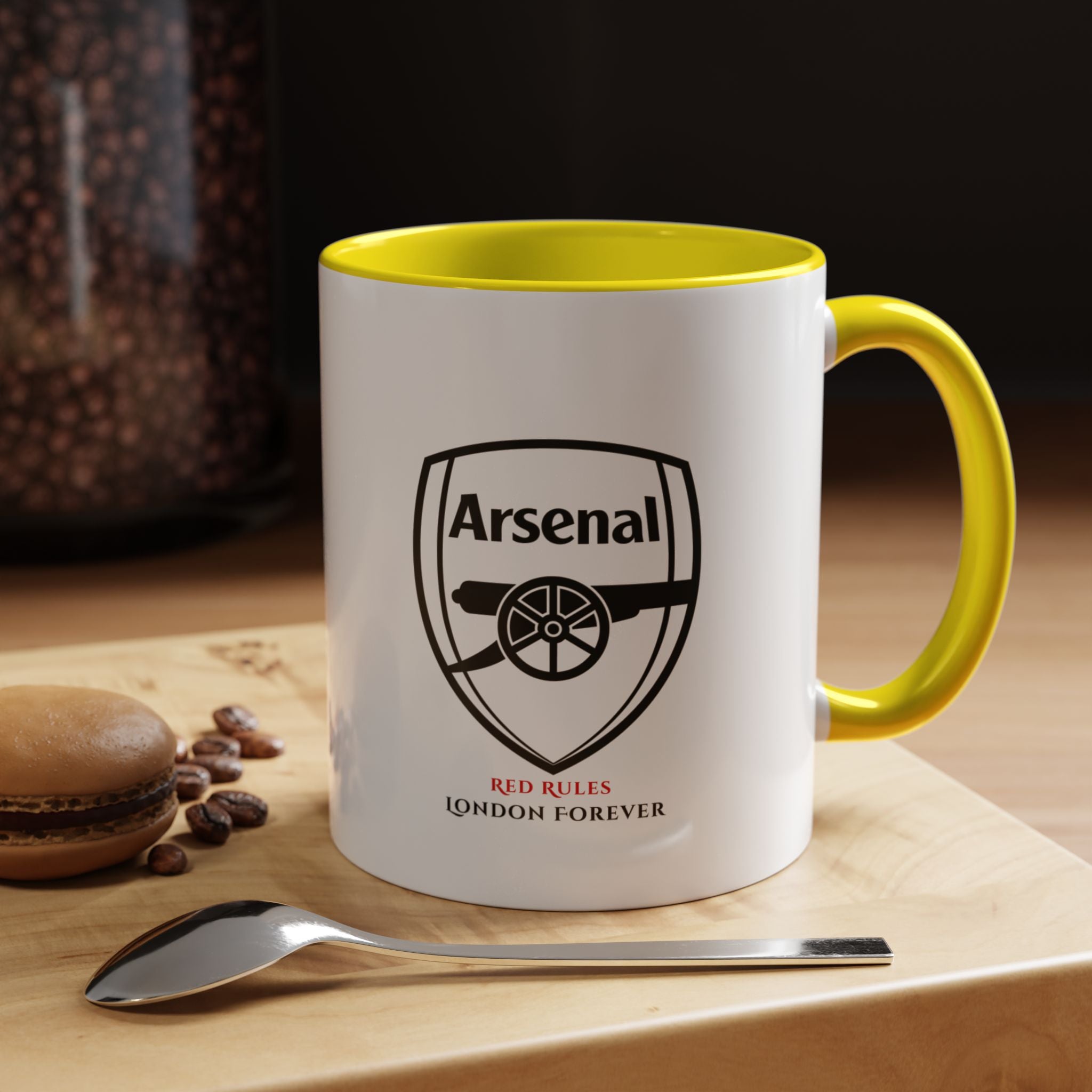 Arsenal yellow champions mug commemorating historic away kit era unique design celebrating championship season official club memorabilia trophy winner