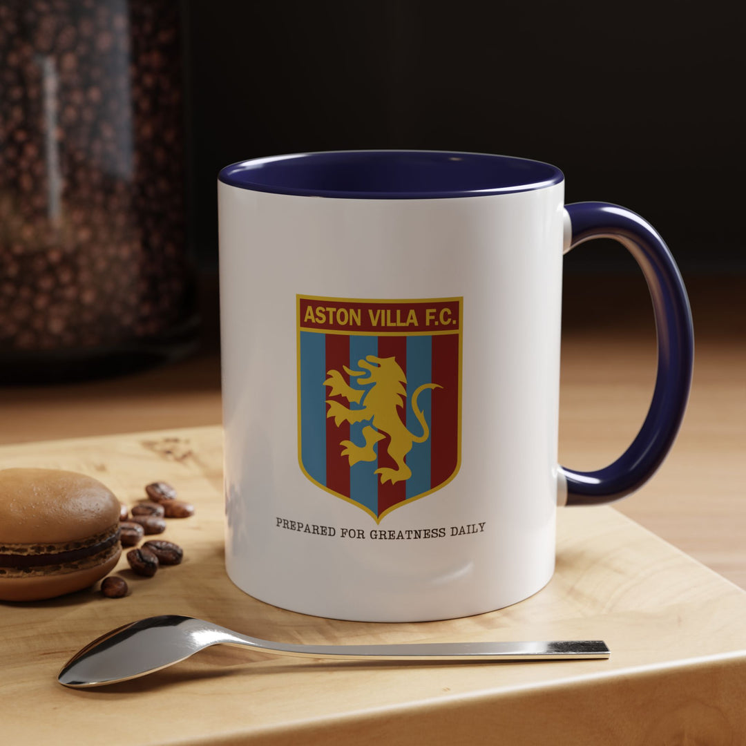 A refined navy blue Aston Villa mug with the team logo and subtle stadium illustration influence. Made for supporters who prefer a classy, understated way to show their loyalty. Perfect for everyday warm drinks, office use, or display, with durable ceramic craftsmanship and comfortable grip.