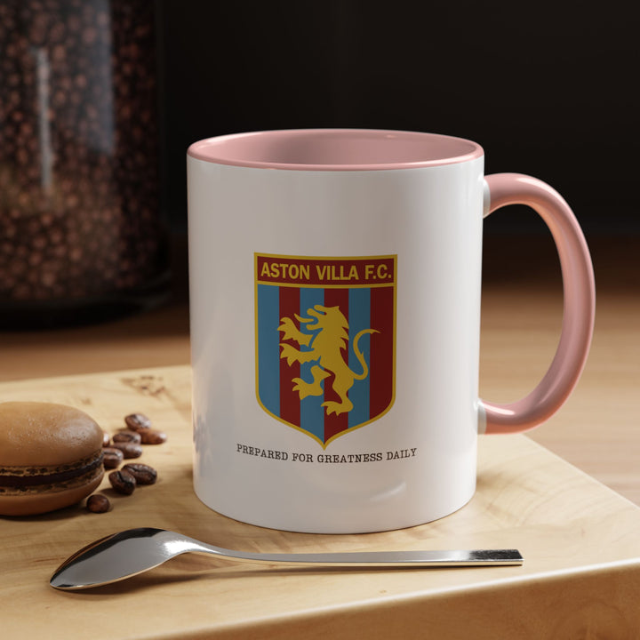 A stylish pink Aston Villa mug showcasing the official team logo and nods to Villa Park. Great for football enthusiasts who enjoy colorful and unique supporter items. Strong ceramic build ensures durability for everyday tea or coffee drinking, gift giving, or display on a fan shelf at home.