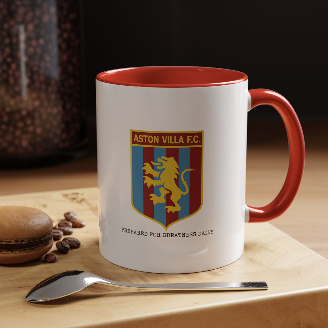 A ceramic Aston Villa FC mug in a bold red finish featuring the official club logo and subtle Villa Park themed elements. Perfect for supporters who want to enjoy coffee, tea, or hot drinks while representing The Villans with pride. A durable and stylish gift choice or display piece for home, office, or match day setups from Map Your Dreams.
