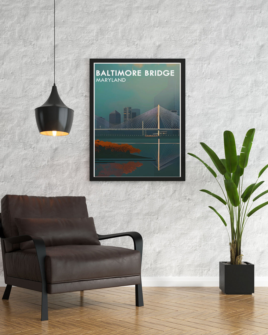 Captivating Baltimore art print featuring the Key Bridge new design. The artwork captures the beauty of the bridge and the surrounding cityscape, making it a unique addition to Maryland artwork collections and home decor.
