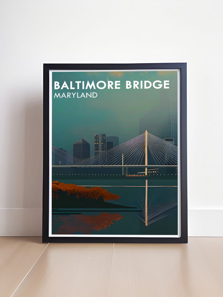 Beautifully designed Baltimore art print with the new Key Bridge design. The artwork depicts the bridge in vibrant colors, adding a touch of charm to any home. Ideal for Maryland artwork lovers and housewarming gifts.