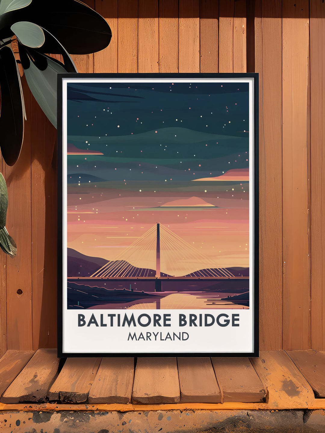 Detailed and vibrant New Francis Scott Key Bridge poster illustrating the future of Baltimore's skyline. Perfect for Maryland prints and Baltimore artwork collections. An excellent choice for housewarming gifts and enhancing any home or office decor.