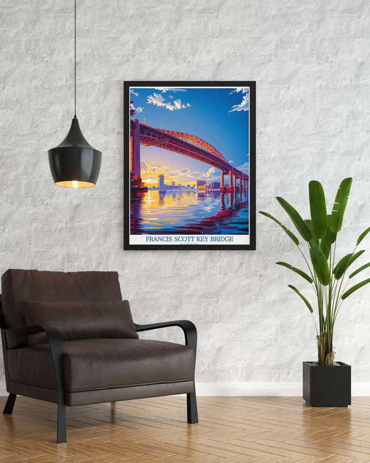 Close-up Maryland print of the intricate architectural details of the Baltimore Bridge, focusing on the craftsmanship and design elements.