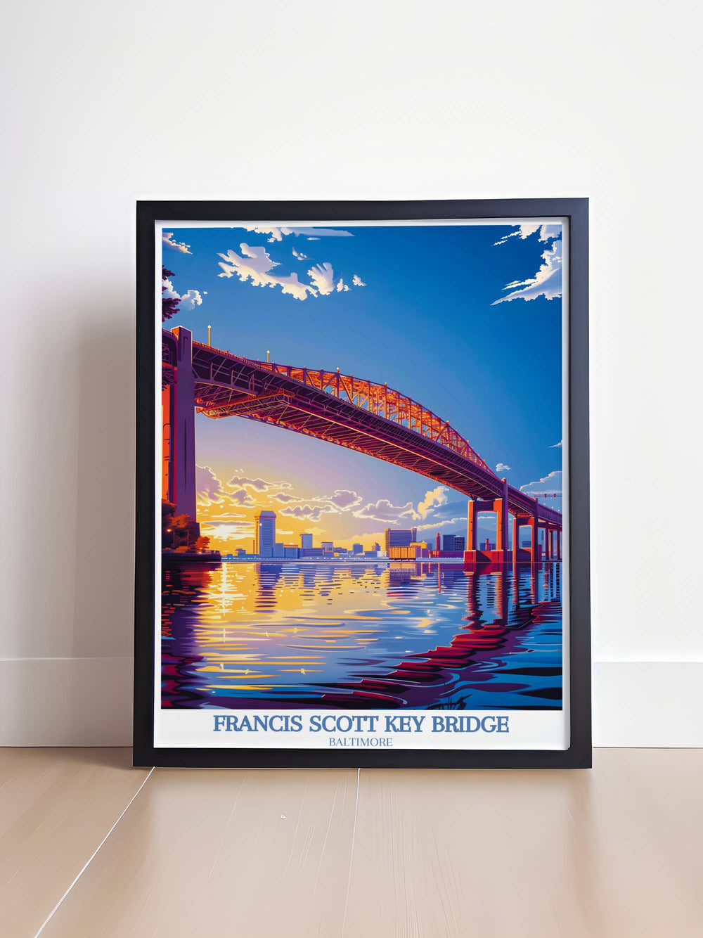 Aerial view Maryland Art Print of the Baltimore Bridge, capturing the bustling cityscape and water below, ideal for adding urban charm to any room.