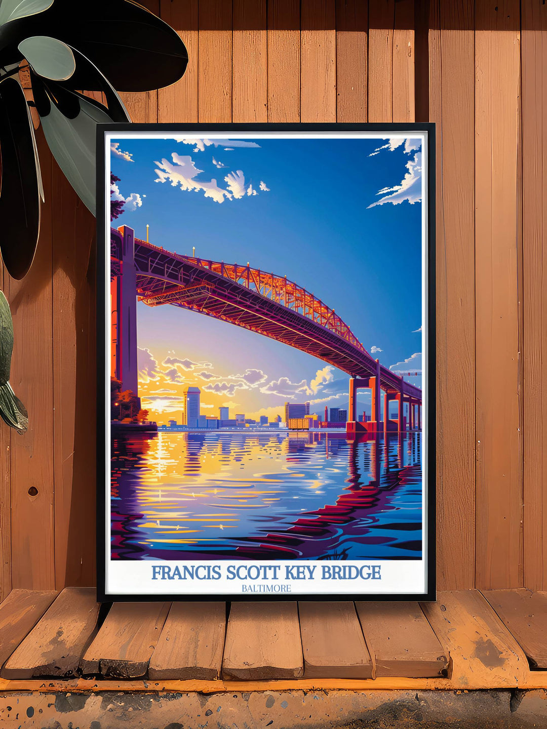 Maryland Art Work featuring a serene morning fog enveloping the Francis Scott Key Bridge, creating a mysterious and captivating travel poster.