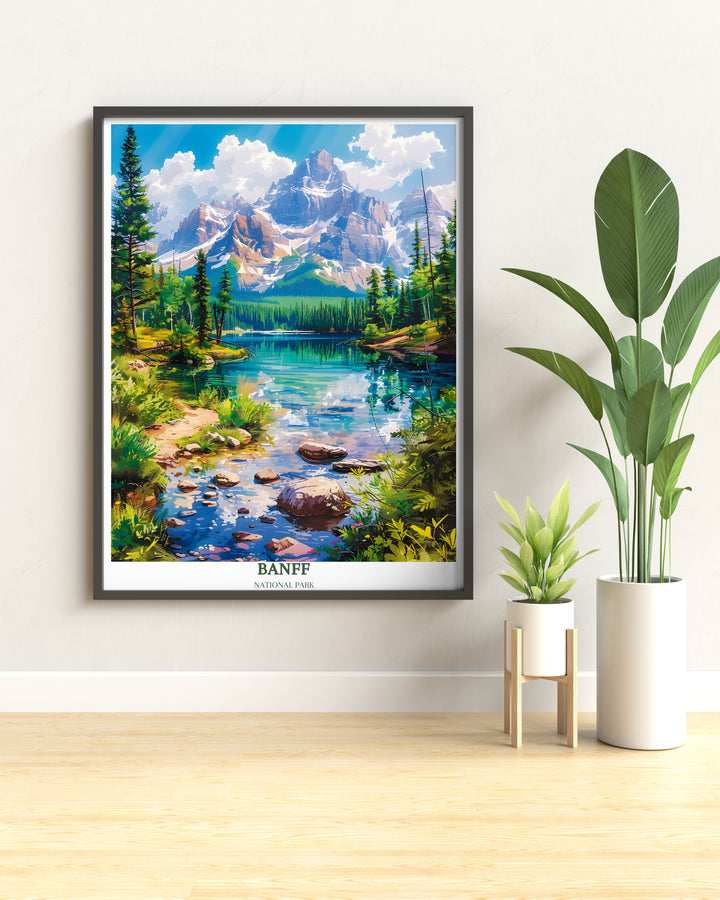 Stunning Banff Wall Art showcasing the iconic scenery of Banff Alberta Canada. This beautiful print captures the essence of the Canadian Rockies, making it a perfect addition to any room. A must-have for those who cherish their Canada Travel experiences.