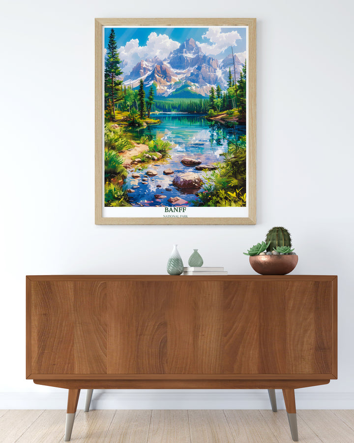 Banff Wall Art featuring a detailed Canada Print of the Rocky Mountains. This Banff Poster is perfect for transforming your living space with the grandeur of Banff Alberta Canada, making it an inspiring addition to your home decor collection.