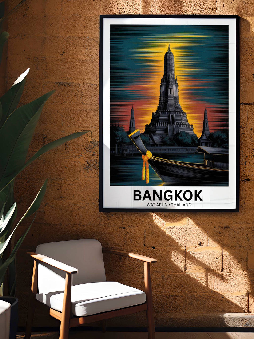 A framed gift-ready art print of the Temple of Dawn, highlighting the high-contrast graphic style and clean, modern typography in the white border.