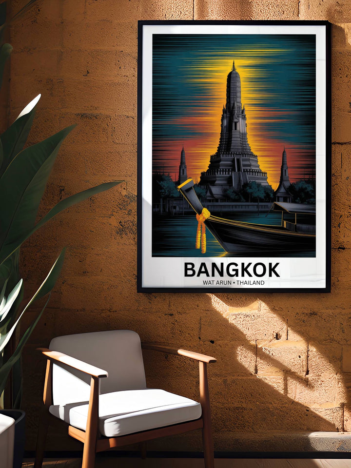 A framed gift-ready art print of the Temple of Dawn, highlighting the high-contrast graphic style and clean, modern typography in the white border.