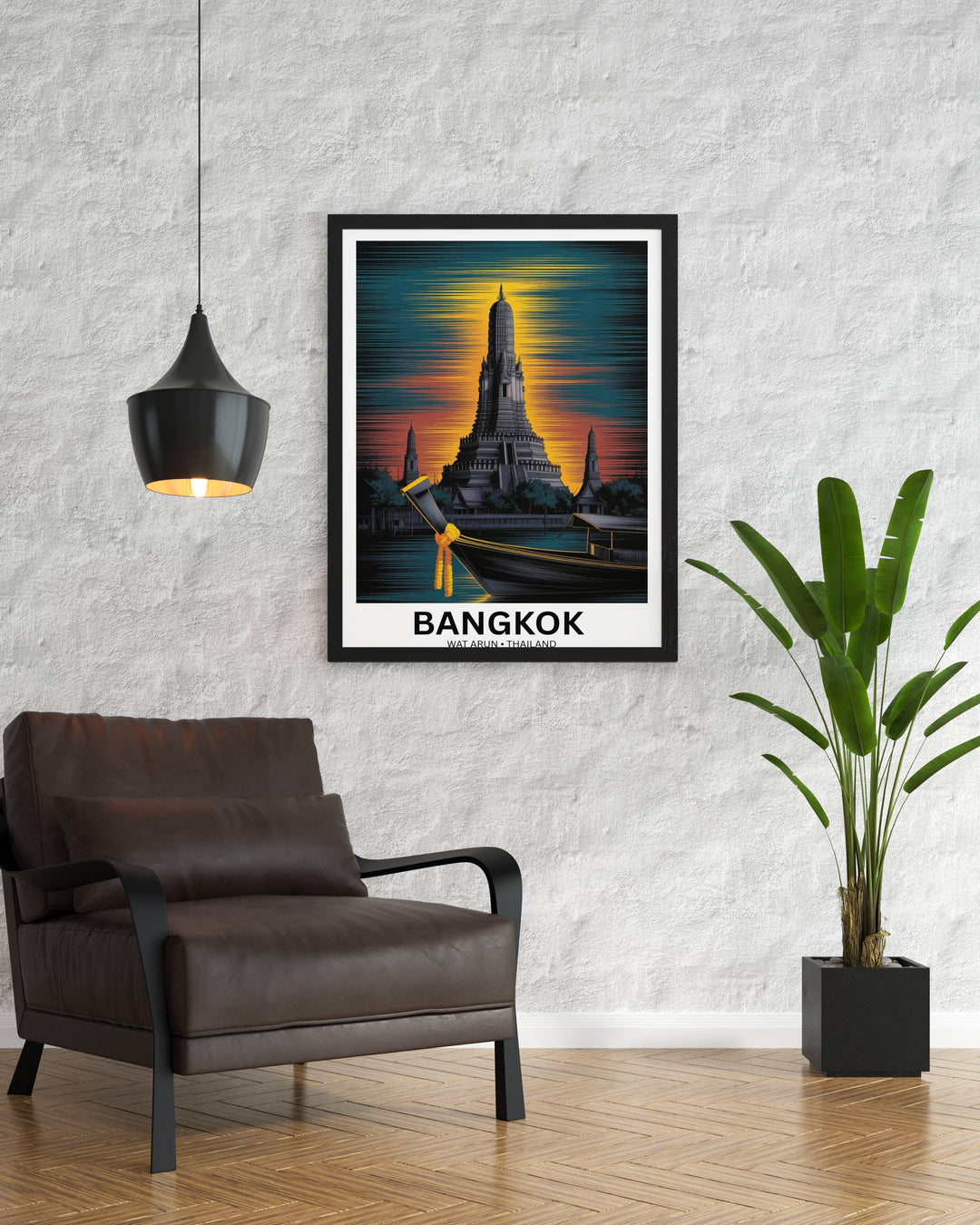 A high-quality framed matte paper print of Thailand, focusing on the sharp "gold scratch" horizontal ripples on the deep indigo Chao Phraya River.