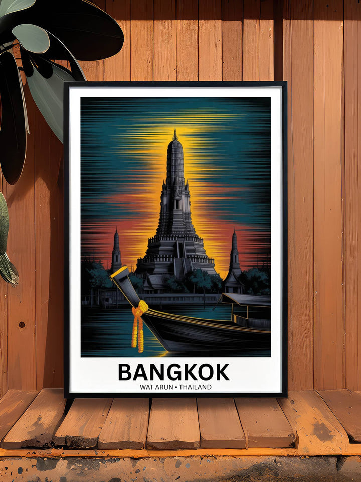 A framed gift-ready art print of the Temple of Dawn, highlighting the high-contrast graphic style and clean, modern typography in the white border.
