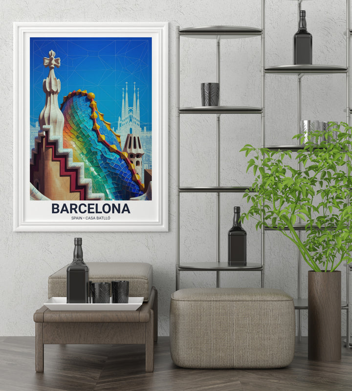 Architectural blueprint lines of the Sagrada Família cathedral against a deep sapphire blue sky.