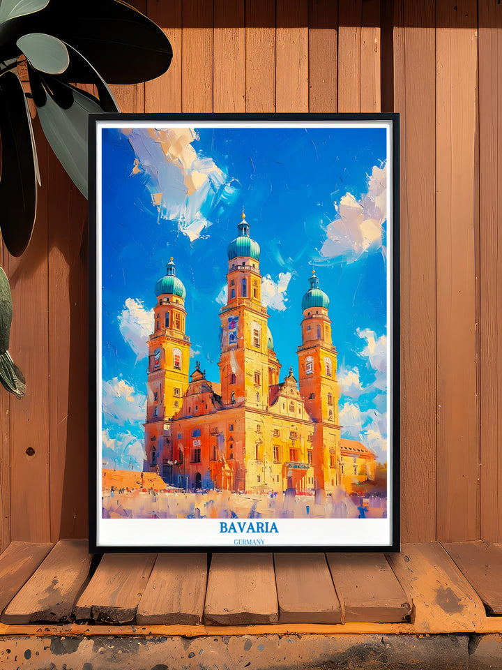 Bavière Allemagne Travel Print - Marienplatz et Neues Rathaus Wall Art - Cadeau de pendaison de crémaillère