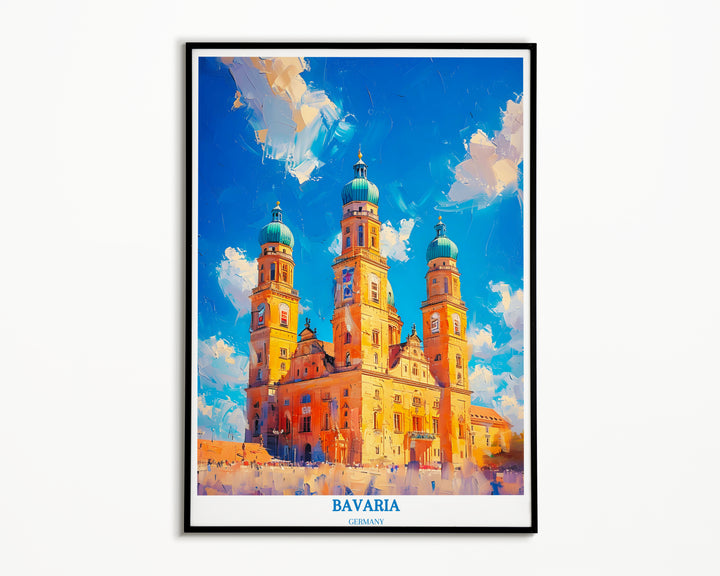 Bavière Allemagne Travel Print - Marienplatz et Neues Rathaus Wall Art - Cadeau de pendaison de crémaillère