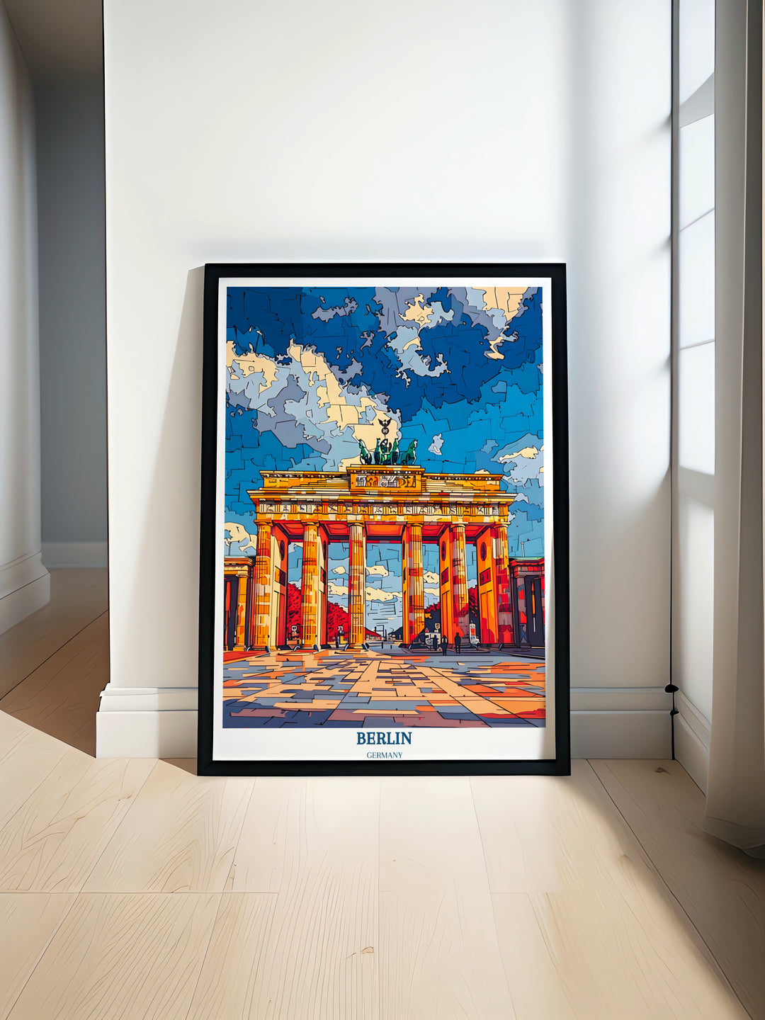 Berlin Travel Print: Explore Germanys capital, featuring iconic landmarks like Brandenburg Gate. Perfect housewarming gift.