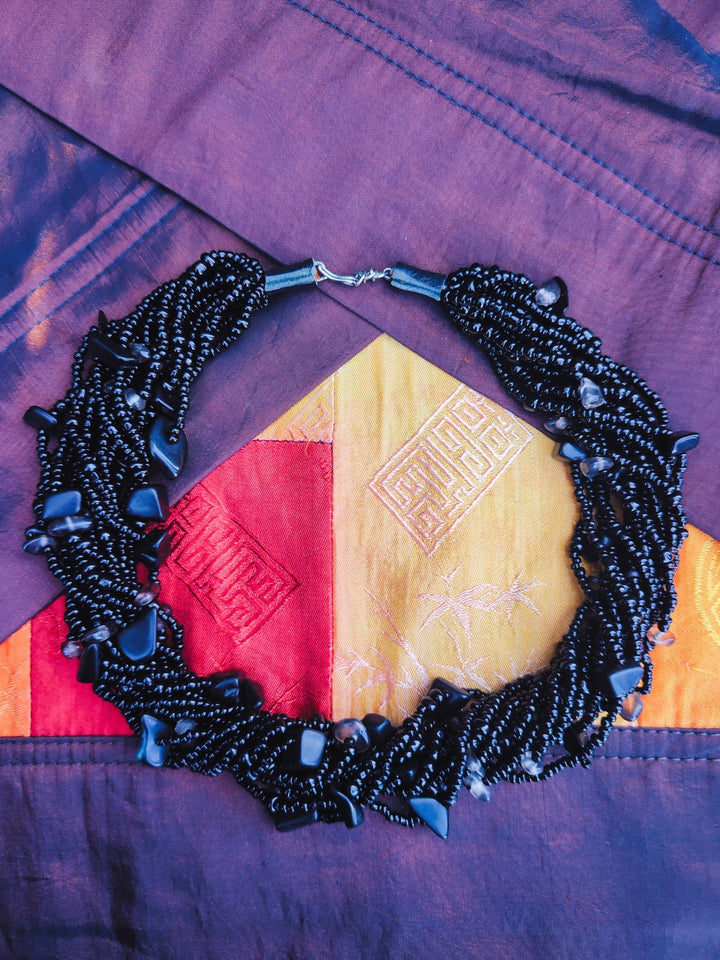 Black Beaded Necklace Multi-Strand | Handmade Statement Jewelry