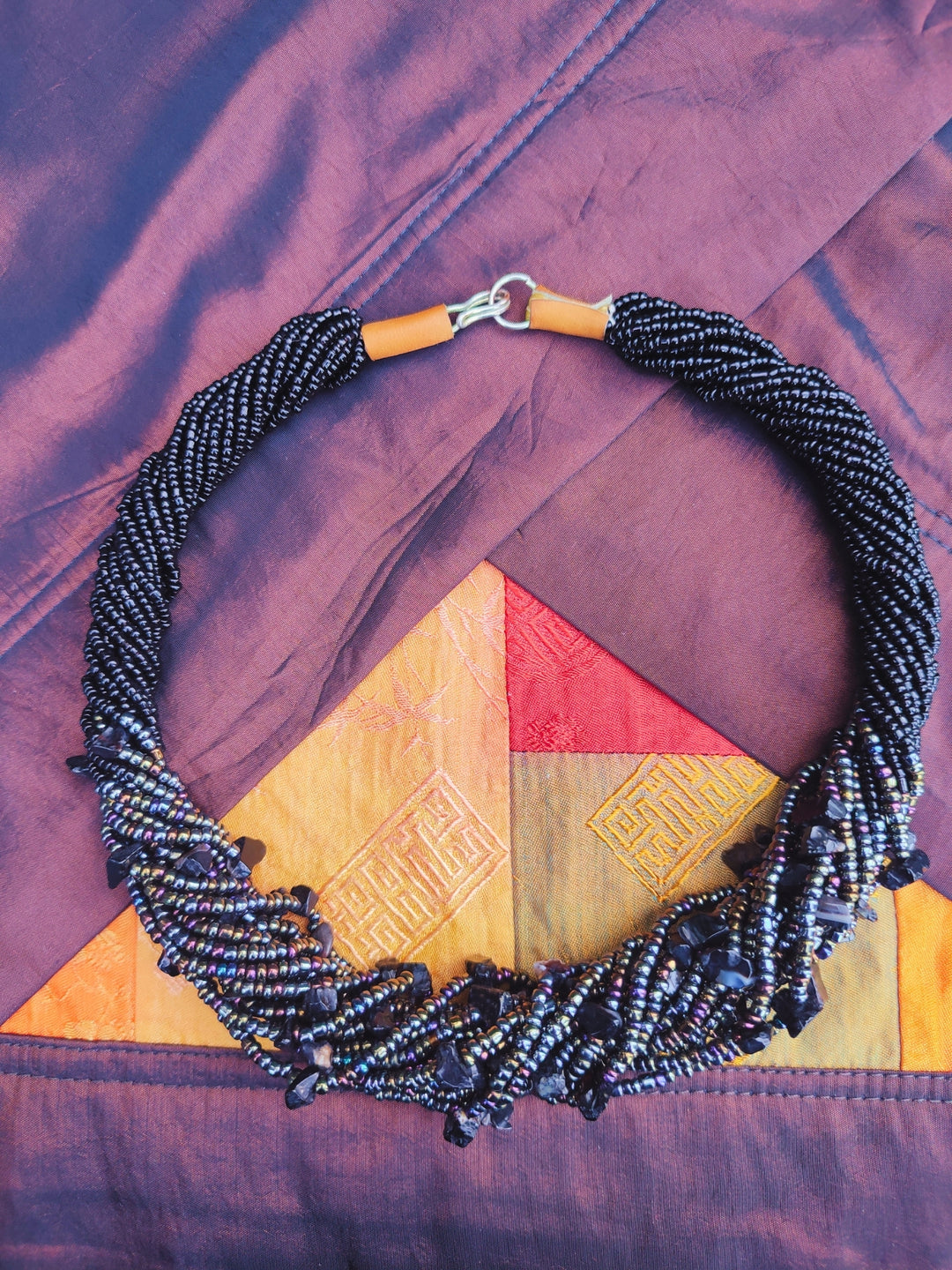 Black Multi-Strand Beaded Necklace - Handmade Statement Jewelry