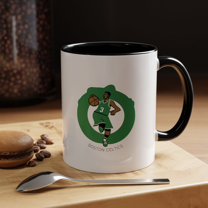 Black ceramic Boston Celtics mug with a sleek and modern design. Perfect for coffee, tea, or hot chocolate, ideal for office, home, or fan collections, allowing supporters to show NBA pride subtly and stylishly.