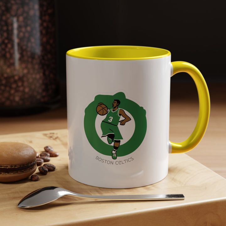 Bright yellow Boston Celtics ceramic mug ideal for coffee, tea, or hot chocolate. Durable, stylish, and expressive, it’s perfect for game-day rituals, home kitchens, or as a thoughtful gift for NBA fans.