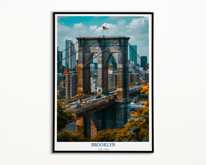 Brooklyn New York Travel Poster - Brooklyn Bridge - Brooklyn New York - USA Wall Art for Home Decor