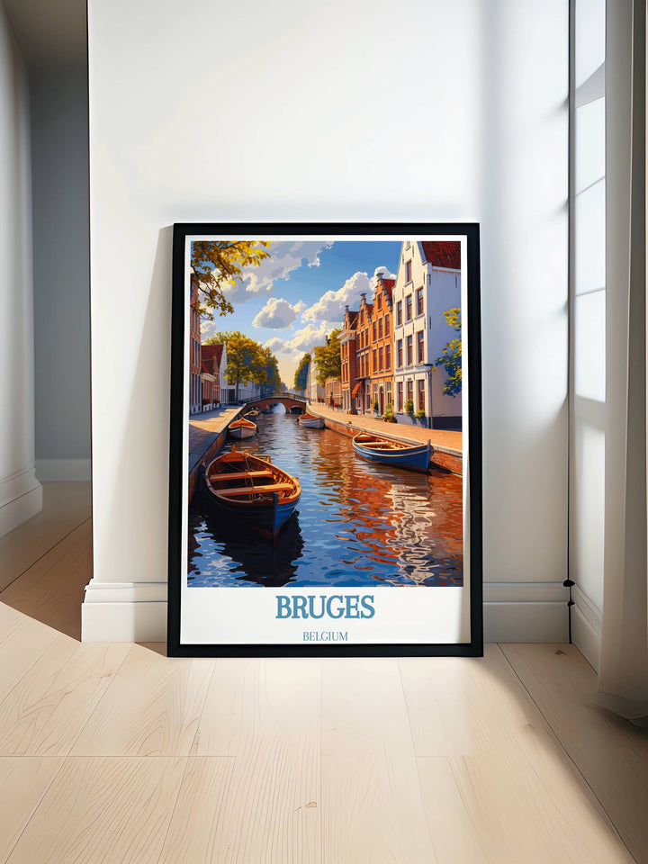 Early morning joggers by the Canal of Bruges, capturing the daily life and scenic beauty in a lively travel poster