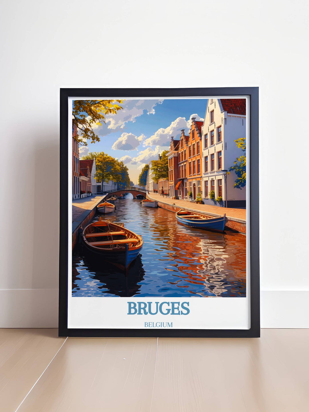 Aerial view of the Canal of Bruges showcasing the intricate urban layout and timeless charm in a premium quality print