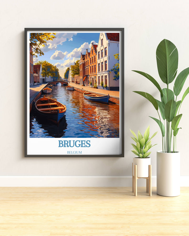 Panorama of the Canal of Bruges with illuminated pathways and reflections, perfect for a dramatic wall statement