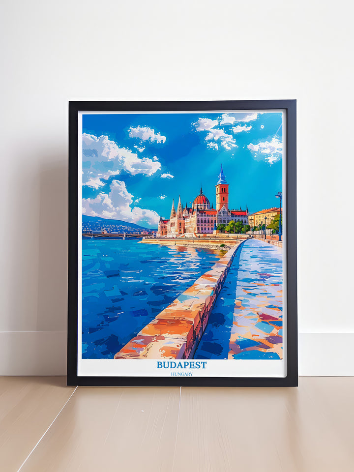 This Budapest travel print features Buda Castle, highlighting the architectural beauty of Hungary, making it a refined choice for art lovers looking for unique Budapest wall decor