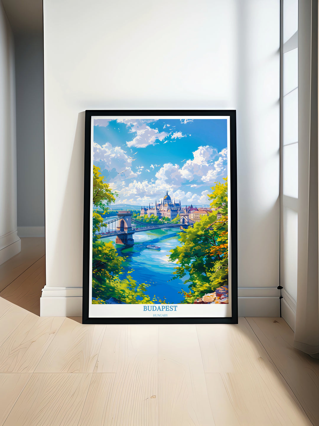 Captivate your guests with Budapest wall art, showcasing the majestic Széchenyi Chain Bridge and picturesque views of the city, ideal for adding a touch of Hungarian allure to any space
