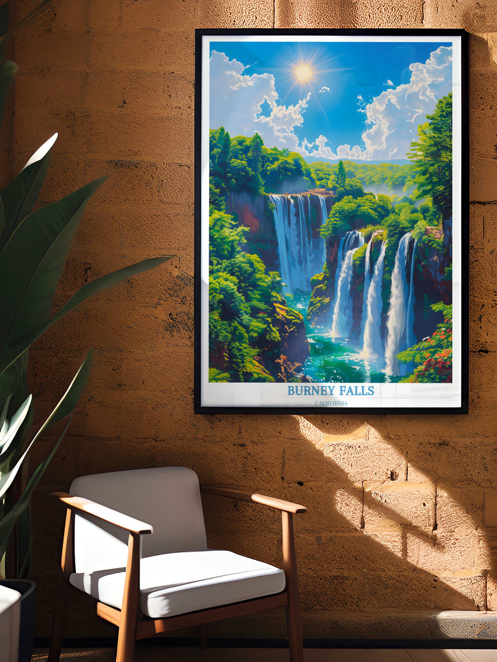 Affiche de Burney Falls en Californie – L'art mural de voyage ultime pour les amoureux de la nature