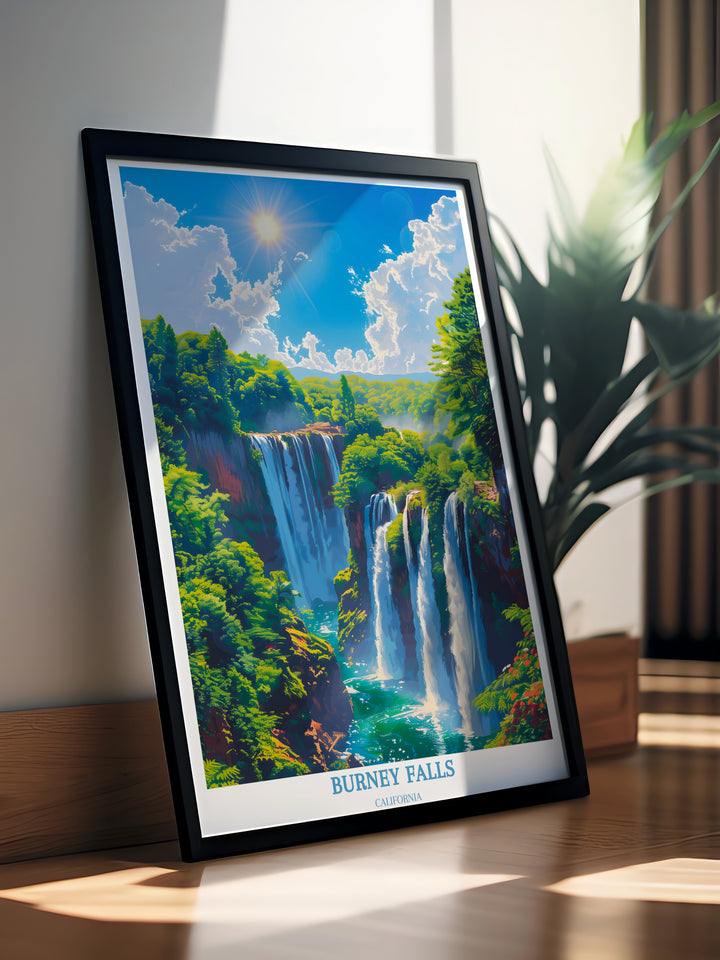 Affiche de Burney Falls en Californie – L'art mural de voyage ultime pour les amoureux de la nature