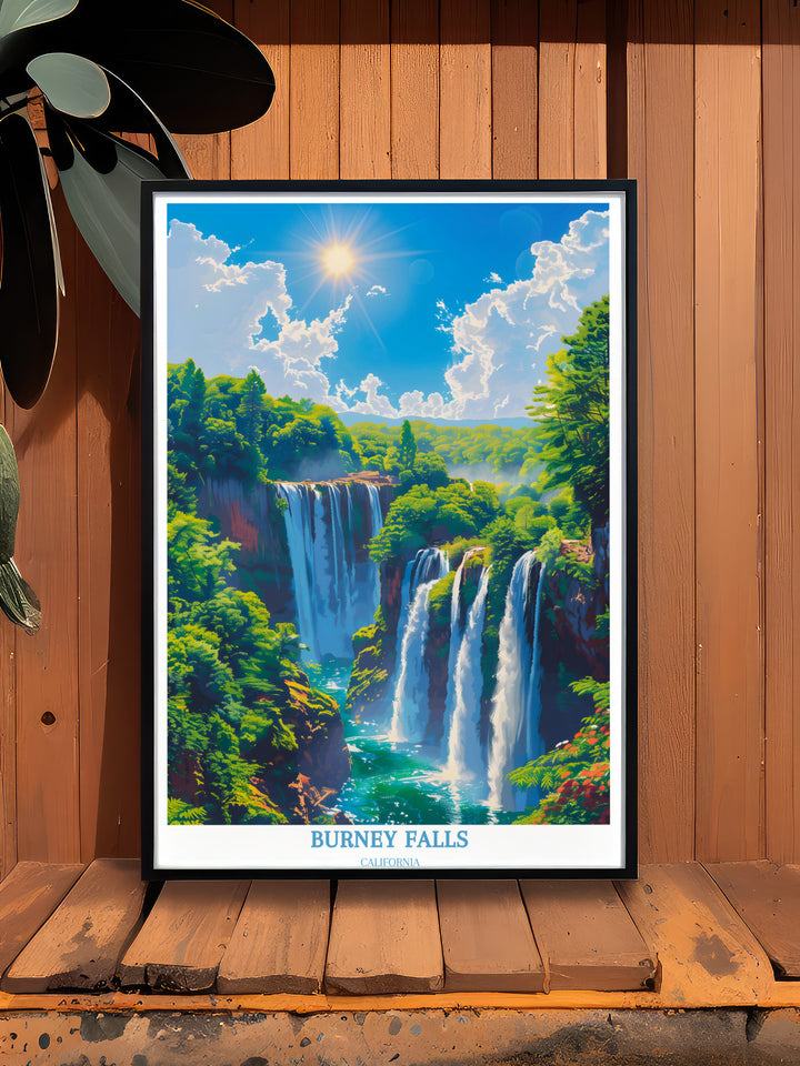 Affiche de Burney Falls en Californie – L'art mural de voyage ultime pour les amoureux de la nature