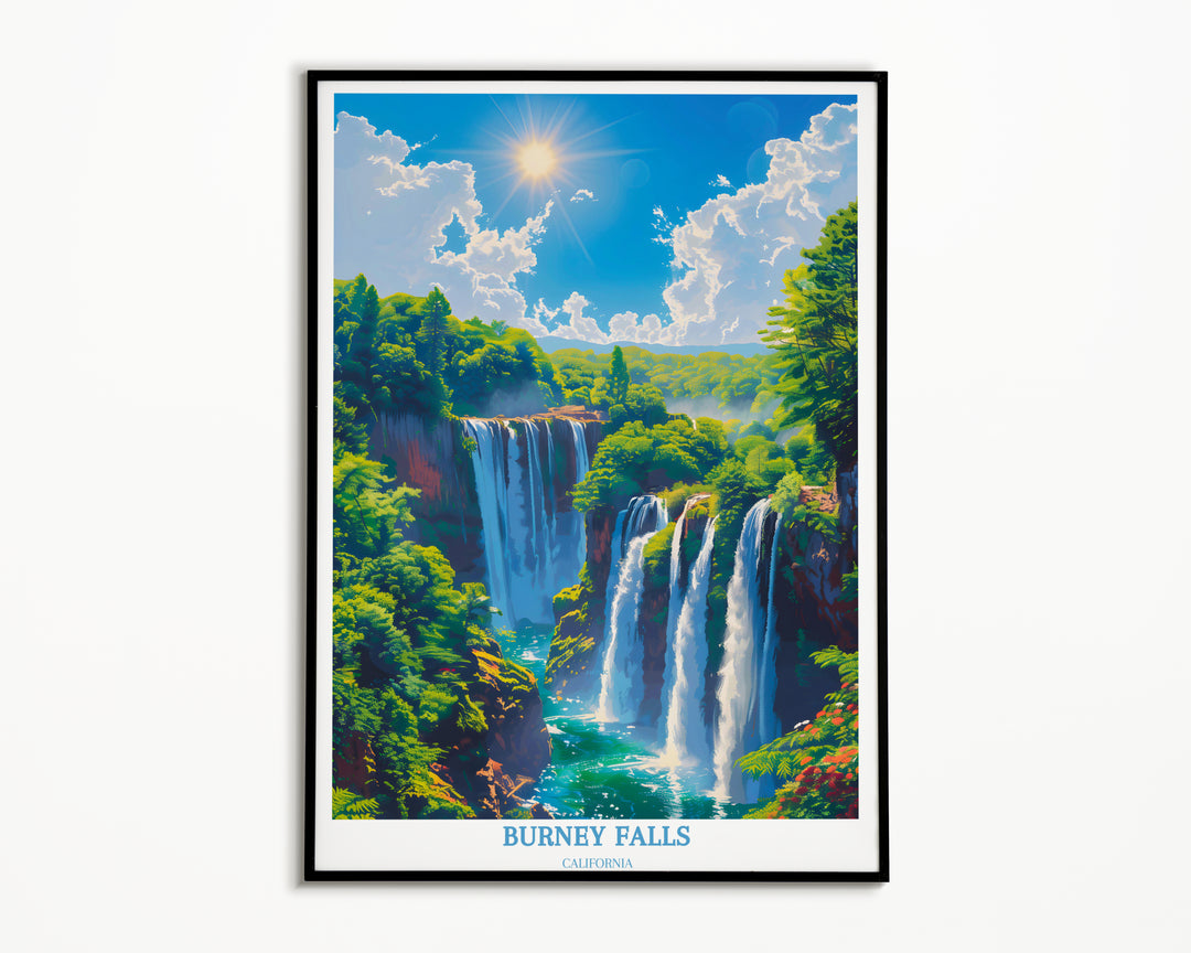 Affiche de Burney Falls en Californie – L'art mural de voyage ultime pour les amoureux de la nature