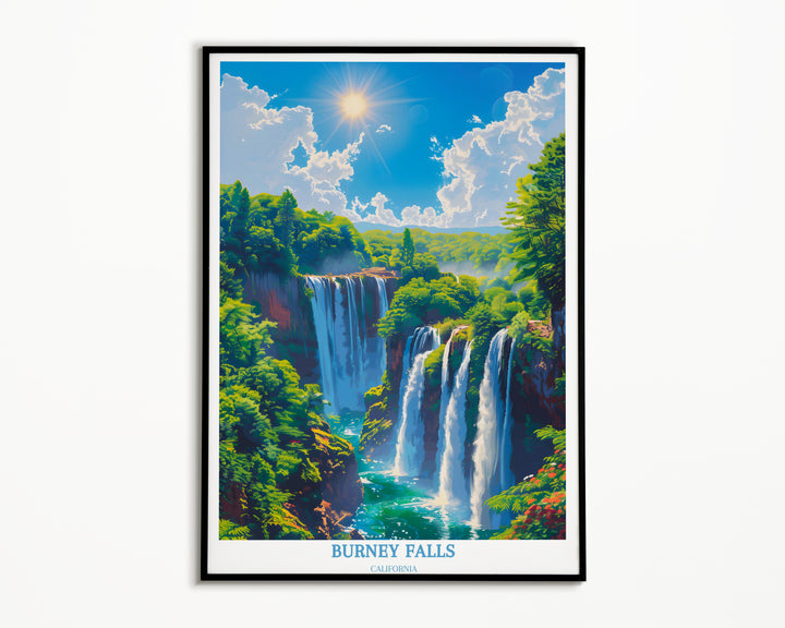 Affiche de Burney Falls en Californie – L'art mural de voyage ultime pour les amoureux de la nature