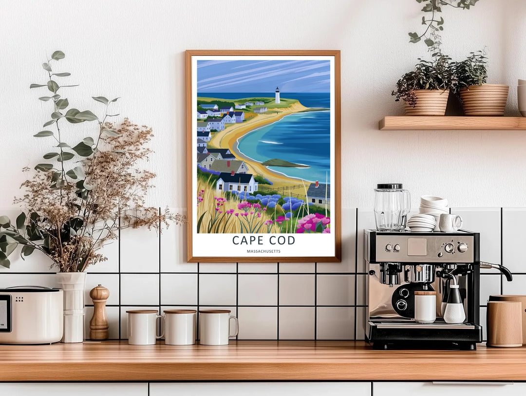 Cape Cod graphic realism canvas print illustrating a sweeping panoramic view of the Atlantic shore. This beautiful landscape wall art by MapYourDreams comes as an unframed poster, gallery canvas, or custom framed print.