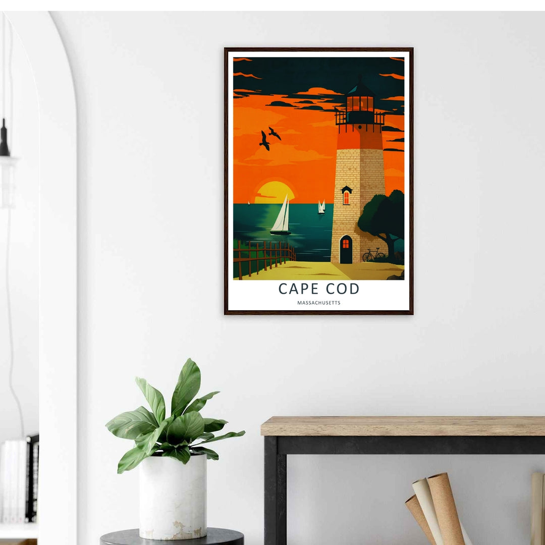 Cape Cod nautical destination art print highlighting the peaceful twilight views of a Massachusetts ocean harbor. Elevate your gallery wall with this MapYourDreams poster available in framed, canvas, and print formats.