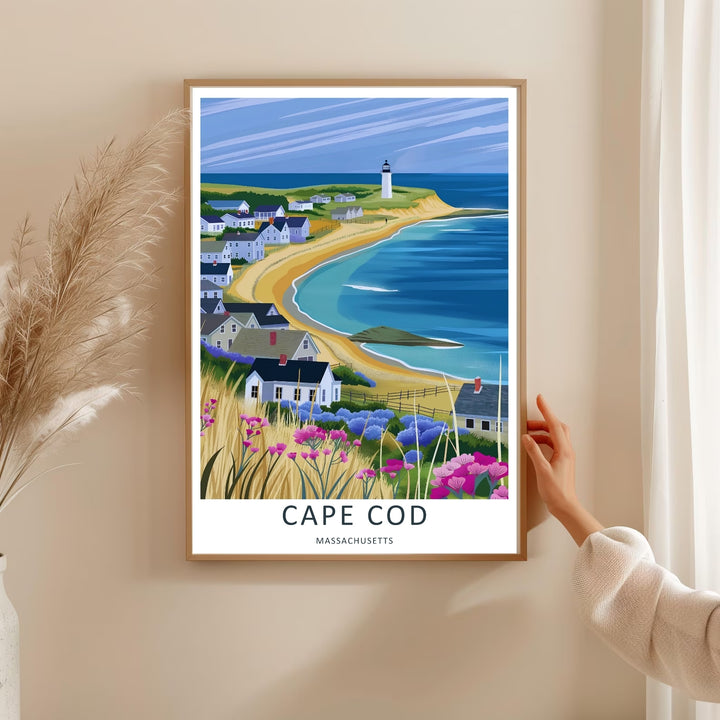 Cape Cod nautical destination art print highlighting the majestic geographical views of a Massachusetts peninsula. Elevate your gallery wall with this MapYourDreams poster available in framed, canvas, and print formats.