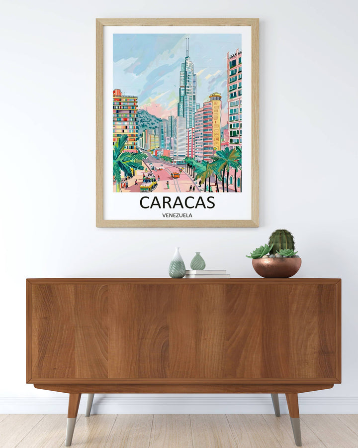 Caracas Venezuela Mid-Century Modern Skyline Art Print